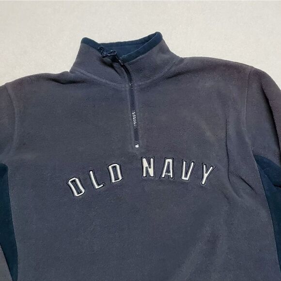 VINTAGE Old Navy Quarter-Zip Gray Striped Fleece Sweater Cropped Joggers Set Med - Picture 5 of 16